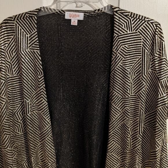 EUC LuLaRoe Sparkly Geometric Long Gold Cardigan - Picture 3 of 6